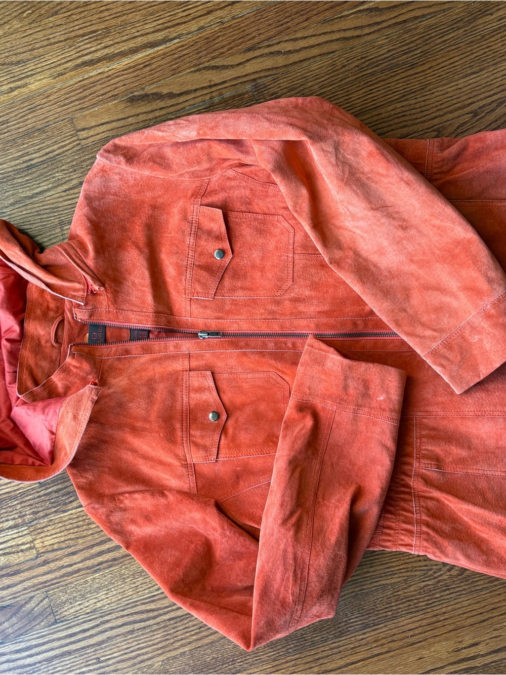 Danier Orange leather Hooded Utility Jacket - Picture 7 of 14